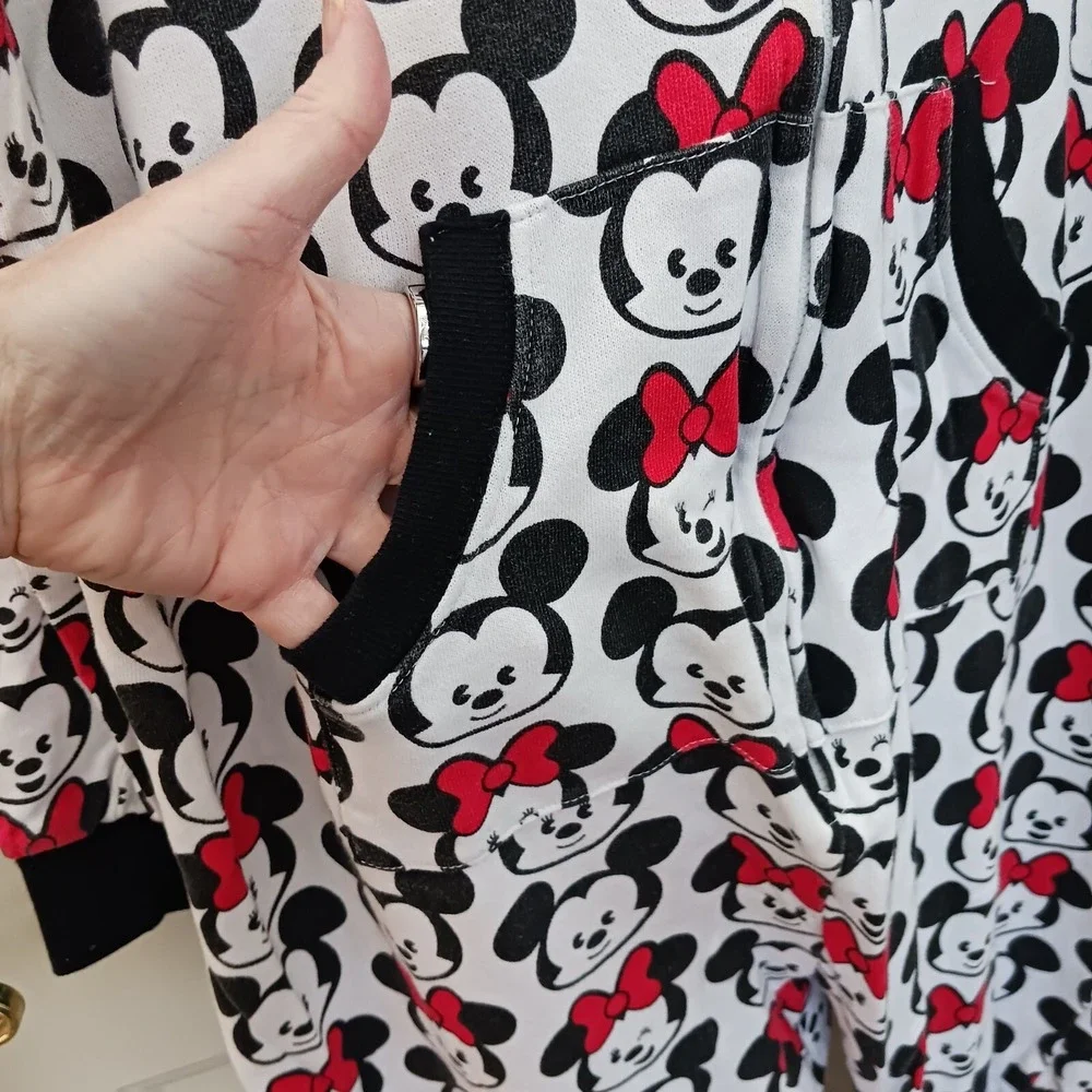 Disney Store Minnie Mickey Mouse One Piece Pajama Cotton Women's Sz M Hood Ears - Picture 3 of 7
